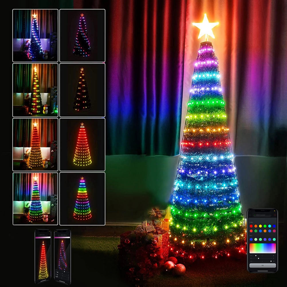 Albero di Natale 40x120 cm Pieghevole con 160 LEd RGB Smart e Controllo App