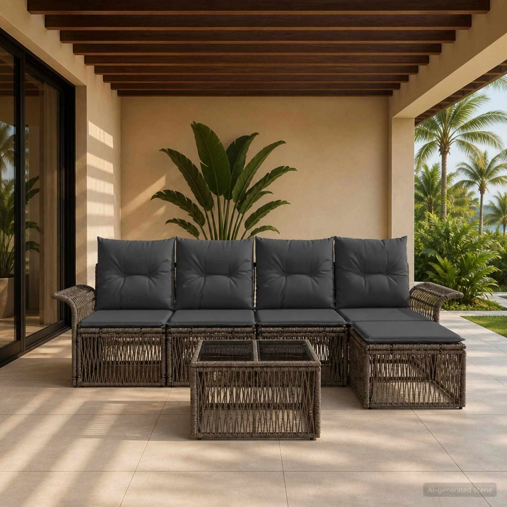 Set Divano da Giardino 6 pz Grigio polyrattan 3434819