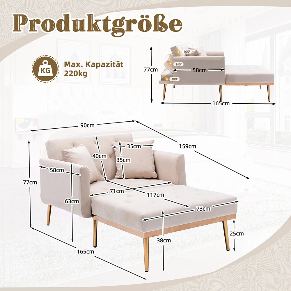Poltrona reclinabile moderna - Xylo - Regolabile e pieghevole, adatta a soggiorno, camera e ufficio (beige)