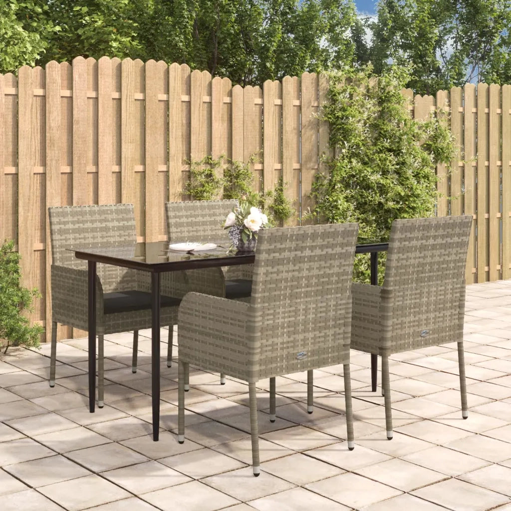 Set da Pranzo Giardino 5pz Nero e Grigio con Cuscini Polyrattancod mxl 100456