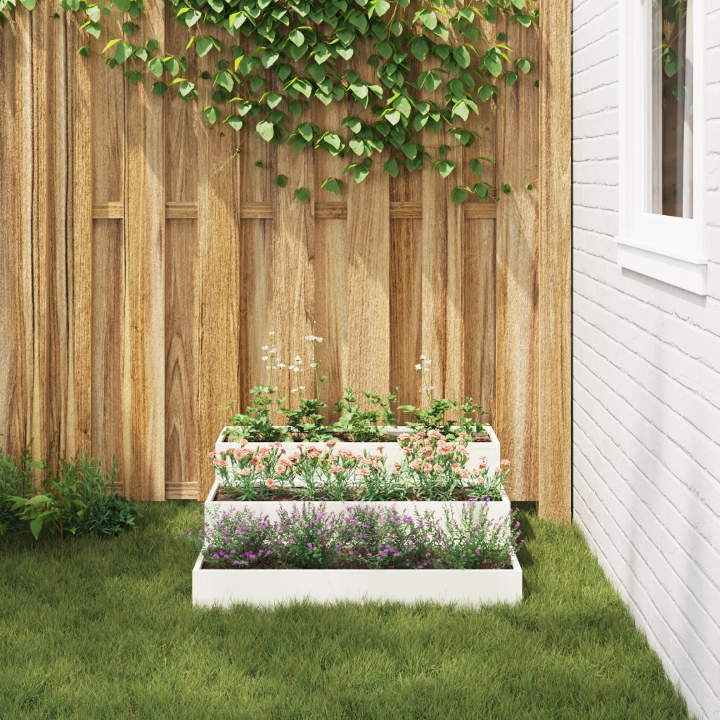 Fioriera da Giardino 3-Livelli 90x90x35 cm Bianco Acciaio