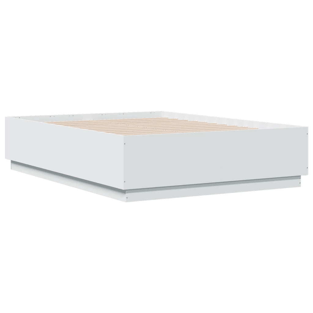 Giroletto con Luci LED-Struttura Letto Bianco 135x190 cm in Legno Multistrato 800979