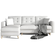 Divano angolare trasformabile HASGARD 3 posti bianco 248x162 cm - con vano contenitore e piedi in legno