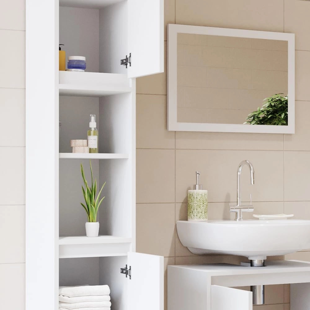 Mobile bagno alto Emma, Bianco, 30 x 190 cm, combinabile con la serie Emma per l'organizzazione in bagno