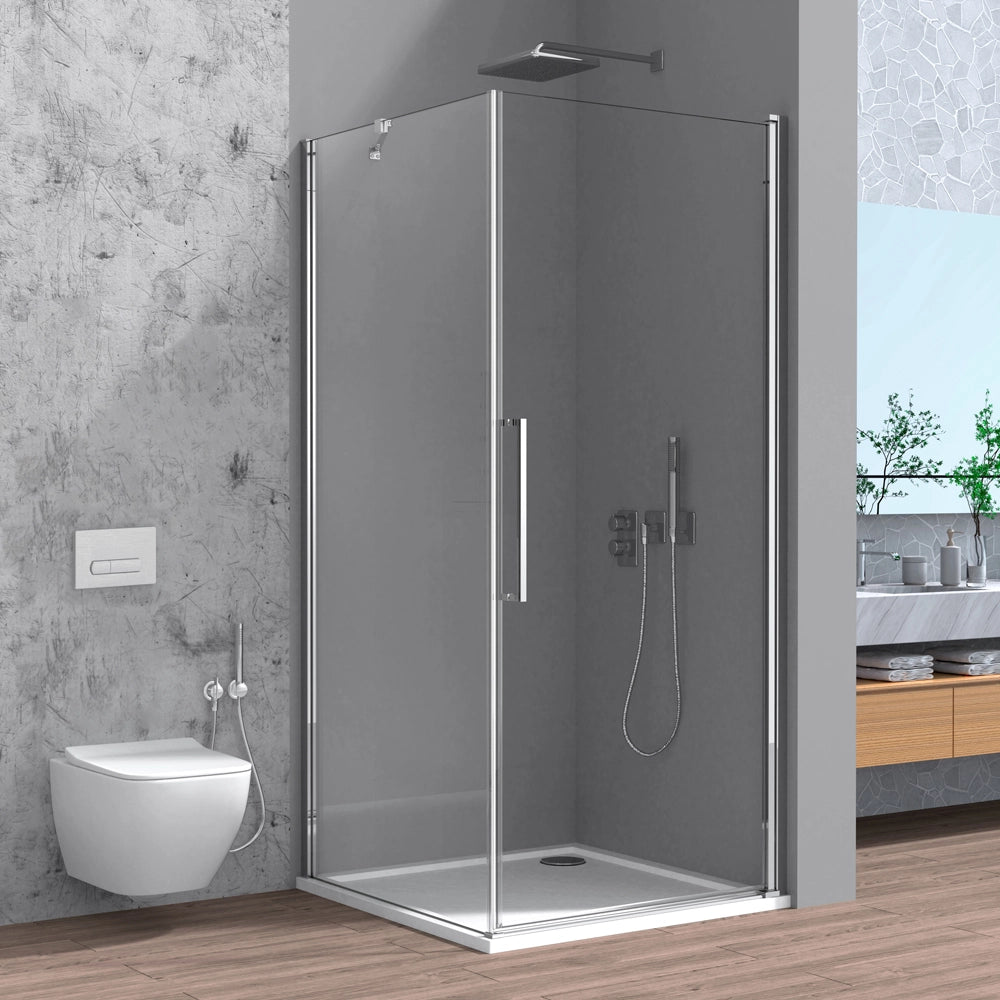 Box doccia angolare 90x80 in vetro temperato trasparente battente con profili cromo Neos