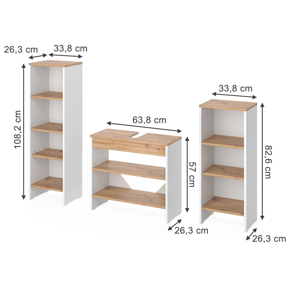 Vicco Set di mobili da bagno Bianco/Quercia dorata 3 parti