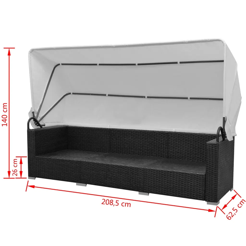 Set Divani da Giardino 7 pz con Tettoia in Polyrattan Nero 42750