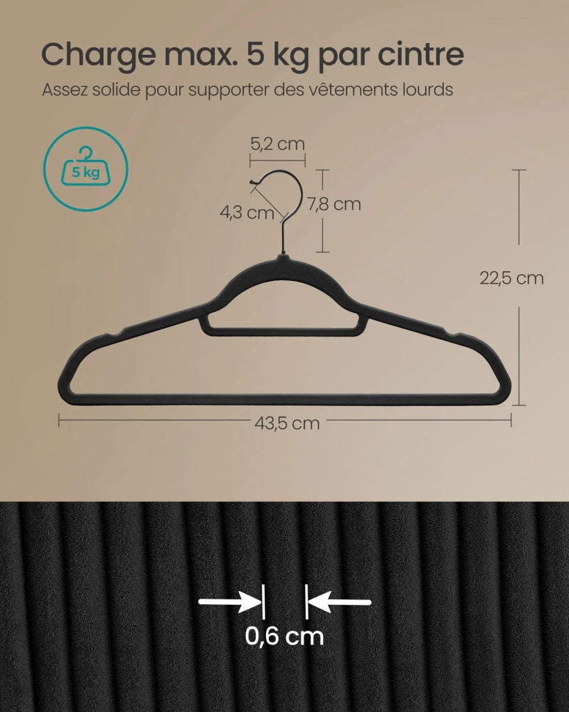 Grucce in velluto set da 50 antiscivolo con ganci girevoli lunghe 45 cm per cappotti abiti pantaloni cravatte nere 12_0005078