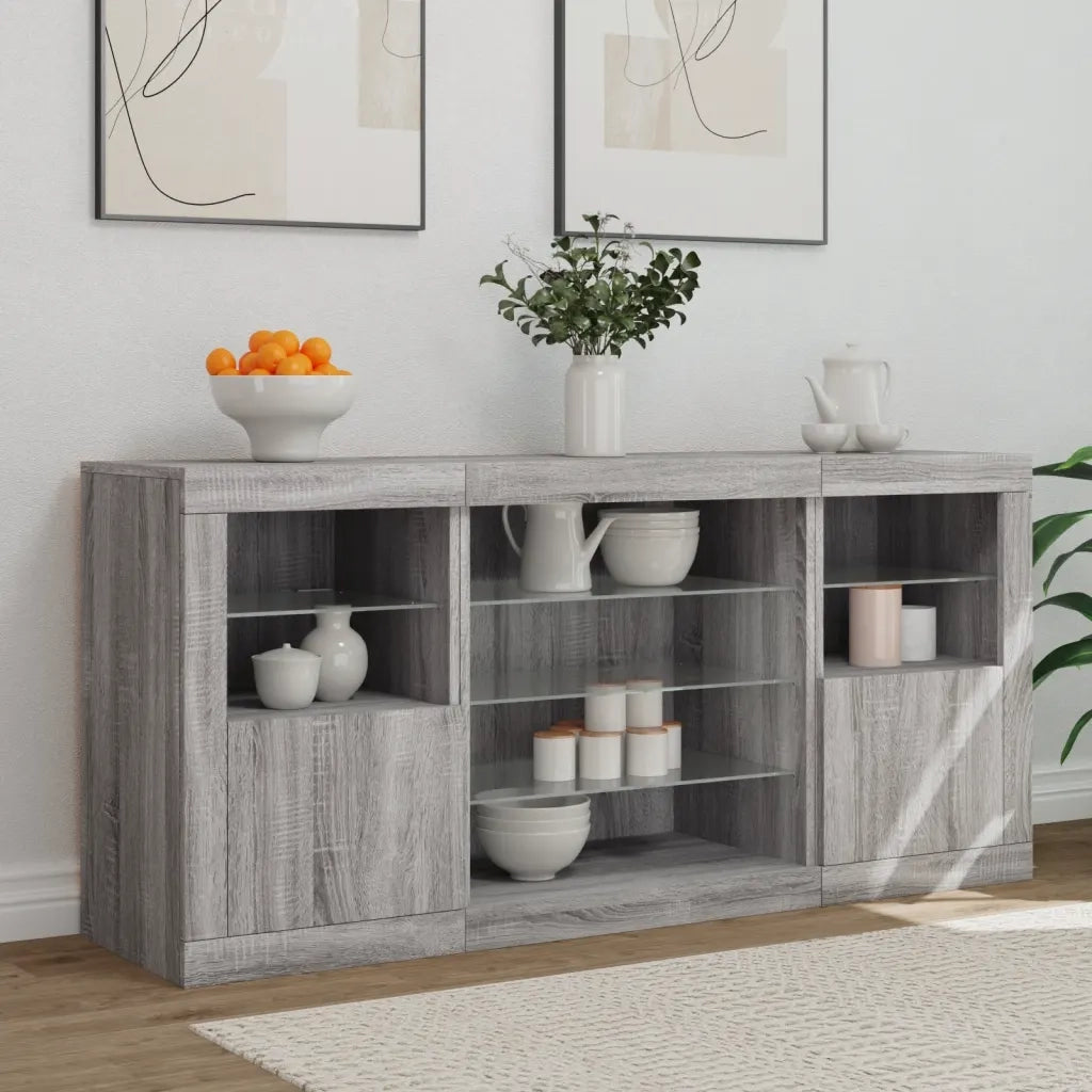 Credenza con Luci LED Grigio Sonoma 142,5x37x67 cm 3209091