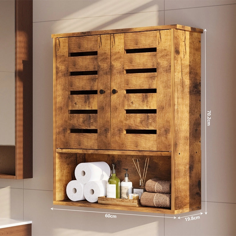 Mobile da bagno sospeso in bronzo rustico con ripiano e montante a muro in stile loft da 60 cm