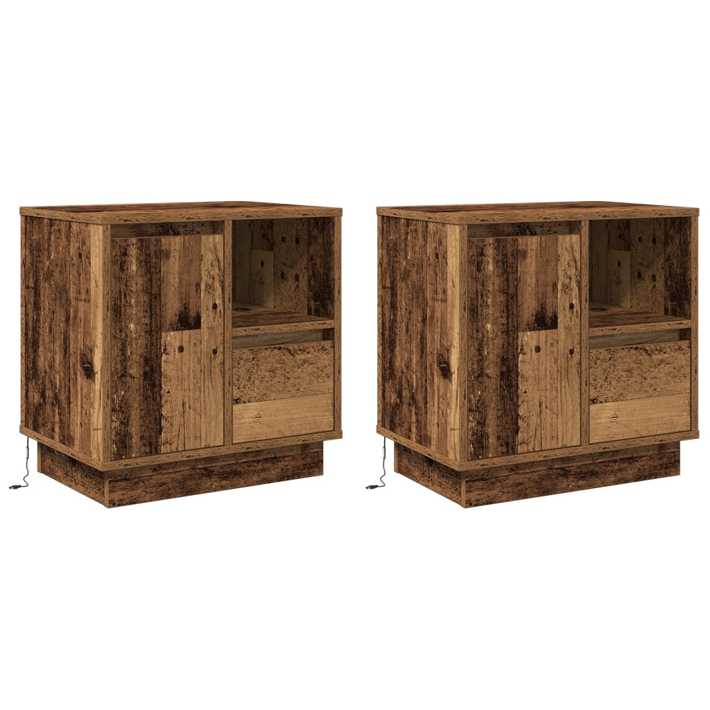 Cabinetti da notte con LED 2 pezzi Legno Vecchio 50x34,5x50 cm
