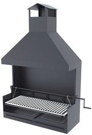 Barbecue a carbonella e legna Griglia in acciaio inox da 100 cm - Con sollevatore paravento e cappa