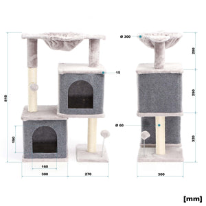 Fudajo Albero tiragraffi grigio con sisal 81cm Con 2 nicchie chiuse Casette Per gatti