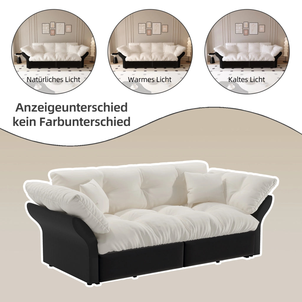Divano letto convertibile 3 in 1 - con letto estraibile e 2 cuscini - in velluto beige