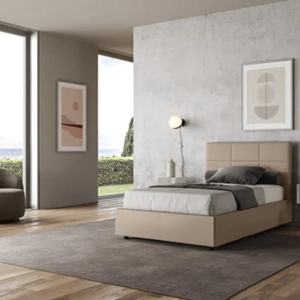 Letto una piazza e mezza senza rete imbottito 120x200 similpelle tortora Mika