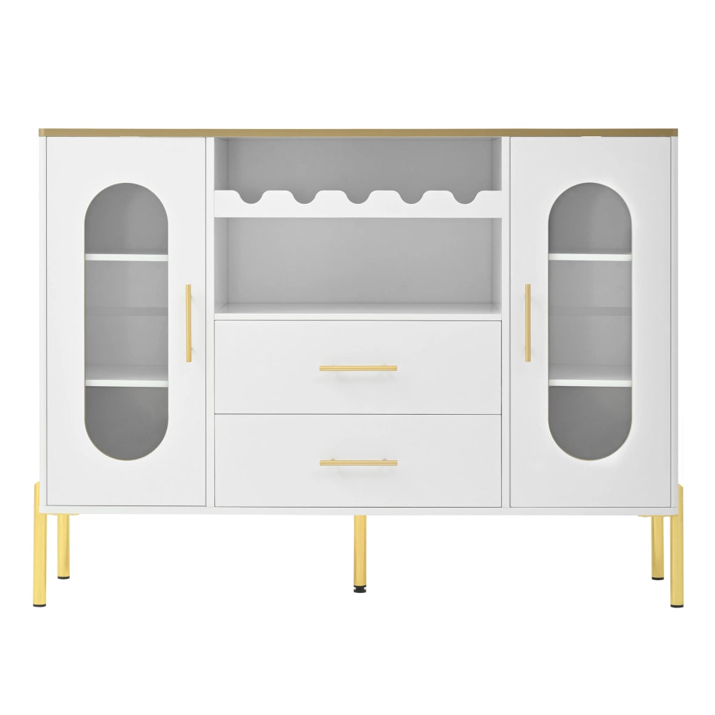 Credenza bianca con ante in vetro e cantinetta - Zephmum - Piede regolabile, ampio spazio