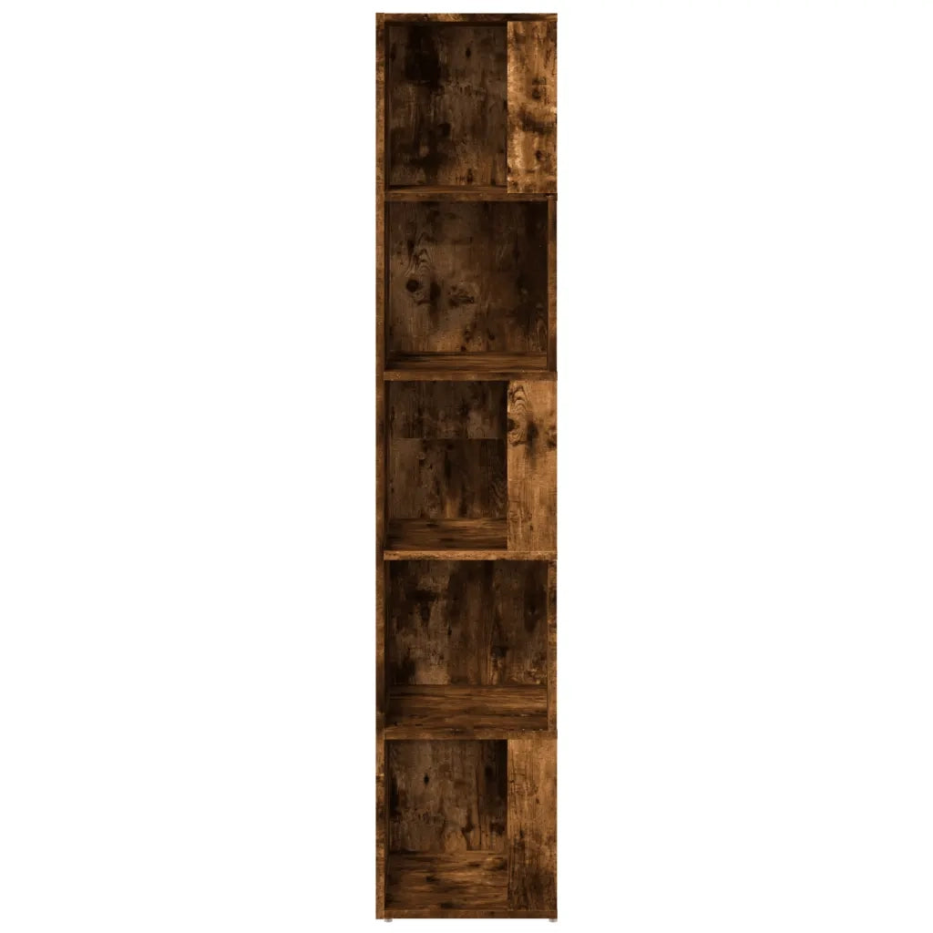 Armadio angolare classico con 5 scomparti per soggiorno o camera da letto 33 x 33 x 164 cm realizzato in legno composito finitura rovere affumicato 02_0048264