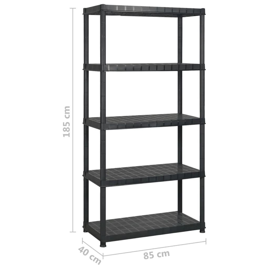 Scaffale portaoggetti a 5 ripiani 170 x 40 x 185 cm Plastica nera 02_0045702