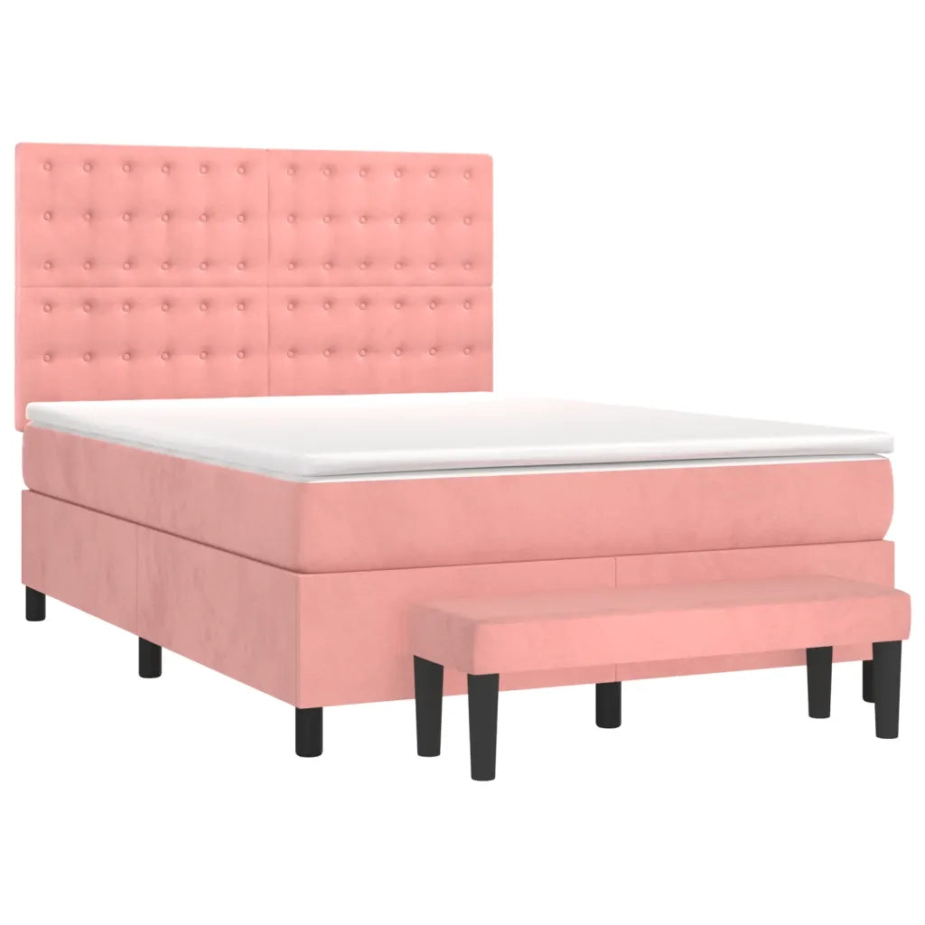 Giroletto a Molle con Materasso Rosa 140x190 cm in Velluto 3138084