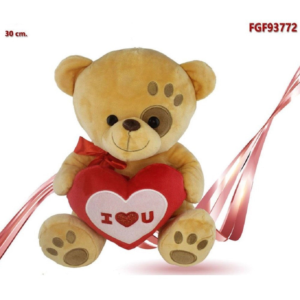 Trade Shop - Peluche Orso Con Cuore Fiocco Rosso Impronta Su Occhio 30cm San Valentino 93772 -