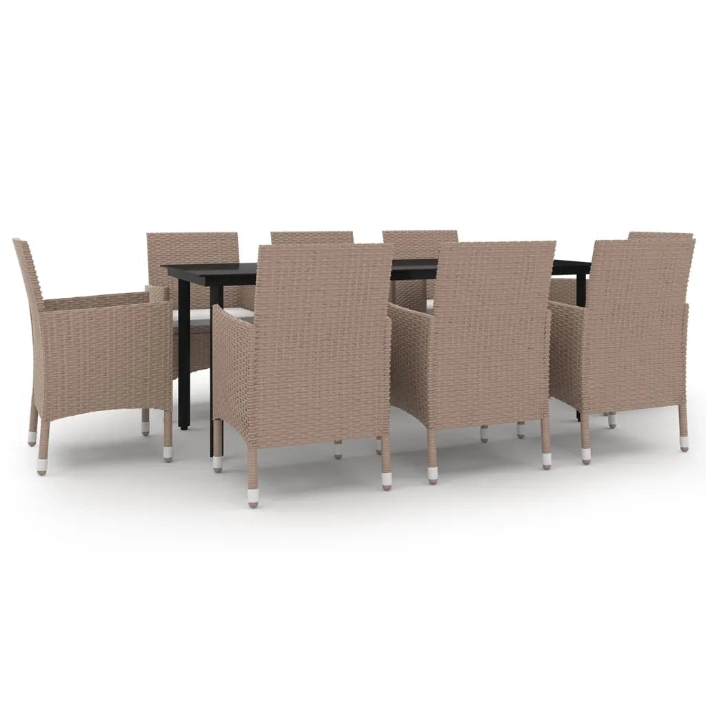 Set da Pranzo da Giardino e Cuscini 9 pz in Polyrattan e Vetro cod mxl 35804