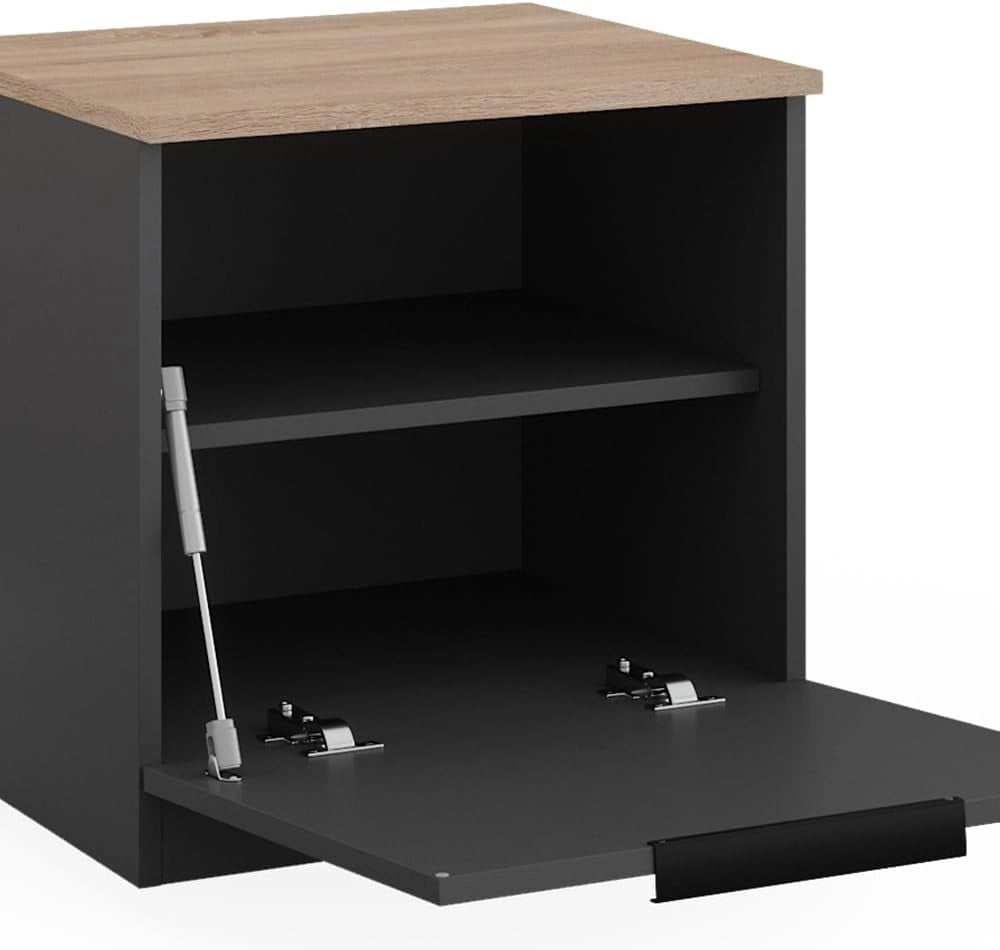 Comodino camera da letto Betti, Antracite/Sonoma, 50 x 50 cm, per riporre oggetti di uso quotidiano e combinabile