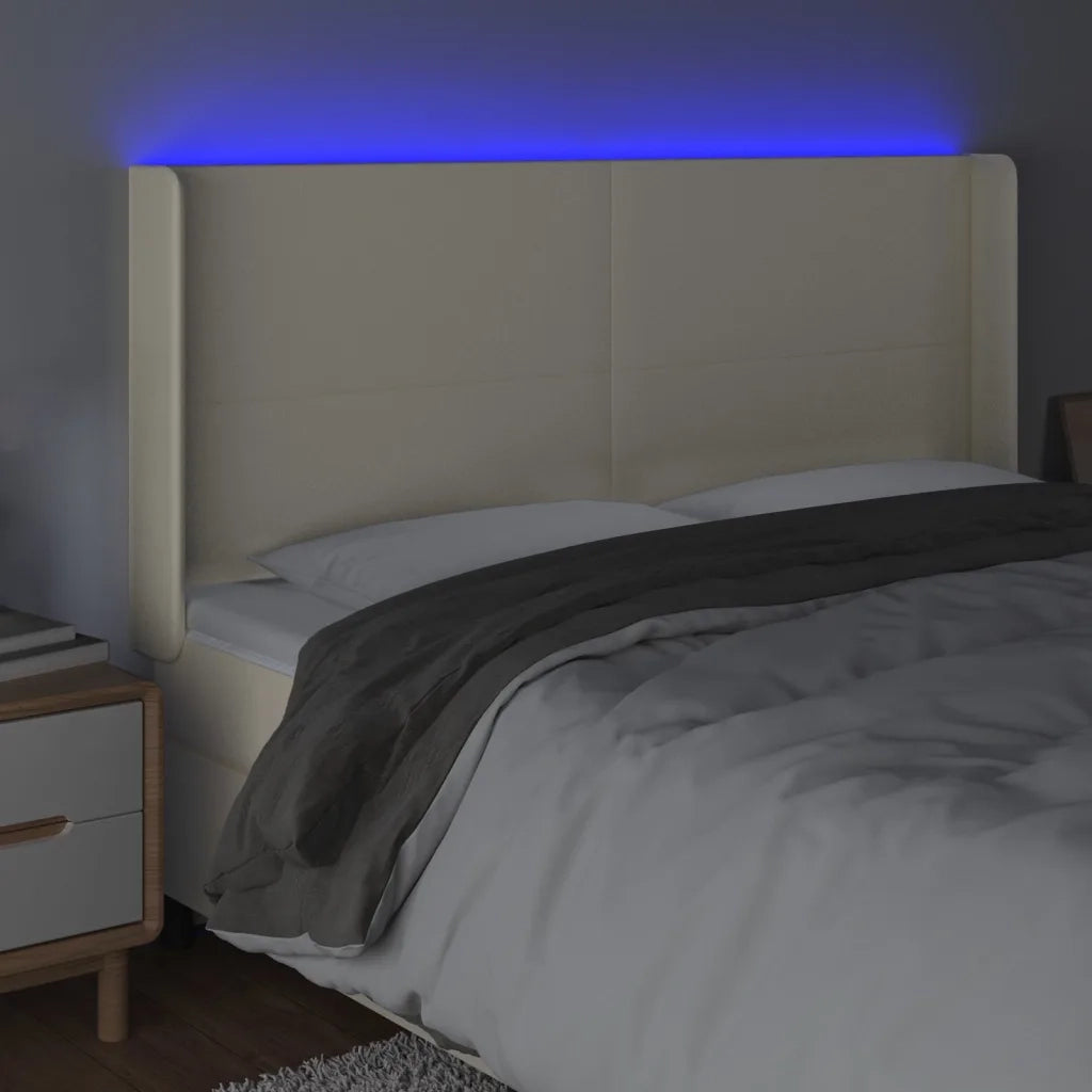 Testiera a LED Crema 203x23x118/128 cm in Similpelle cod mxl 51719