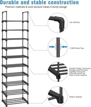 Scaffale per scarpe - 10 livelli, ripiano sottile in metallo per scarpe e accessori