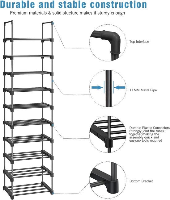 Scaffale per scarpe - 10 livelli, ripiano sottile in metallo per scarpe e accessori