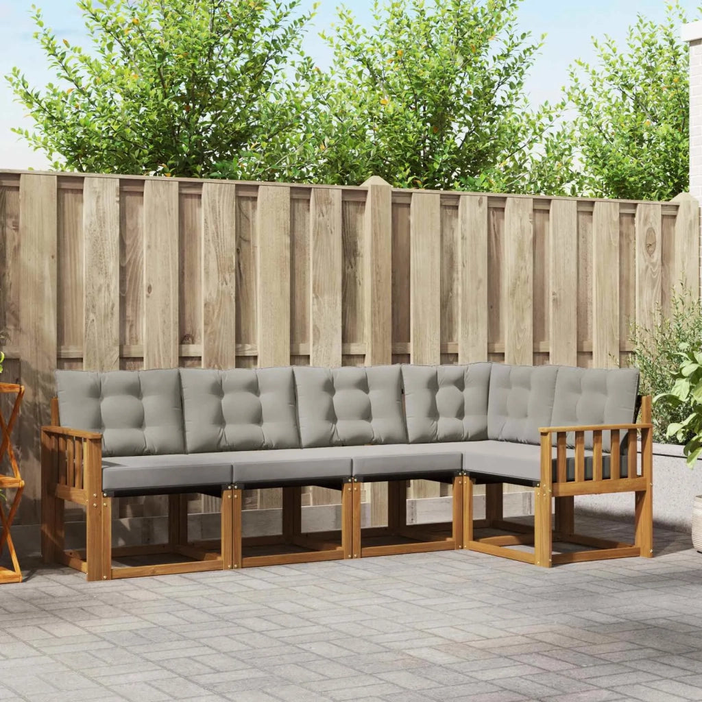 Set di divani da esterno 5 pcs Grigio Naturale e Chiaro