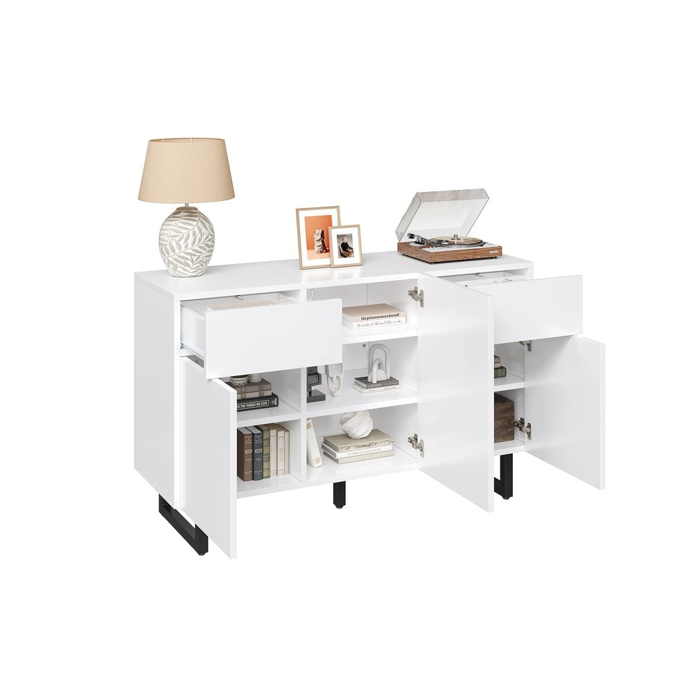 Credenza 120 cm con Cassetti e Ante ¨C MINIMAL ¨C Bianco con Maniglie Nere e Gambe in Metallo