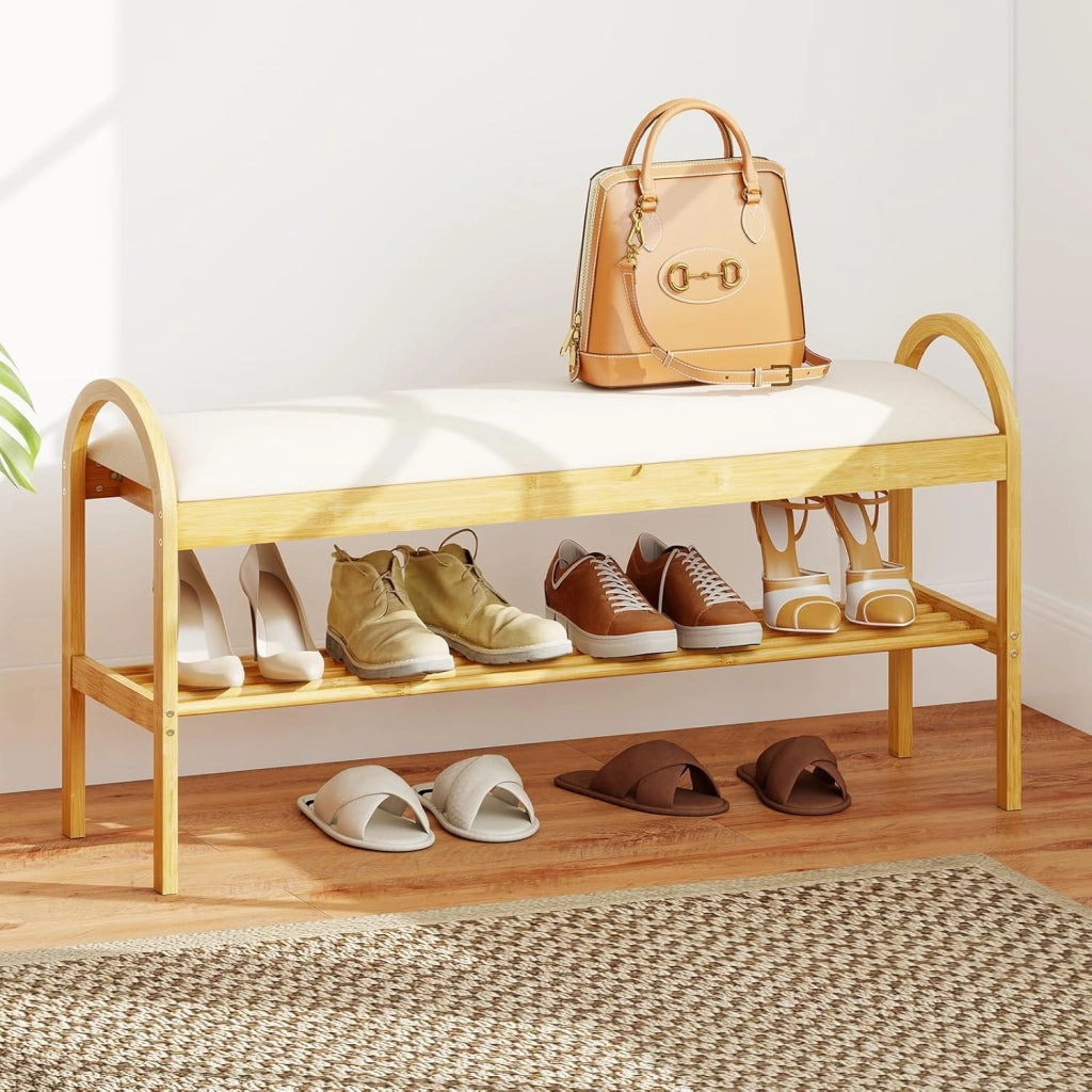 Panca Porta Scarpe in Bambù con Seduta, Mobile Scarpe da Ingresso con Coperchio a Ribalta, Scomparto Nascosto, Organizzatore per Soggiorno, Camera o Corridoio, 101 x 31 x 51 CM (Grigio)