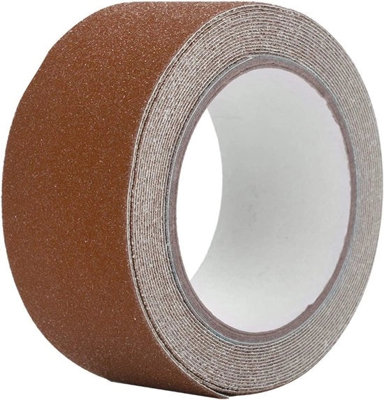Tappetino antislipla per scale - 5 m di lunghezza - 5 cm di larghezza, PVC - Per scale interne ed esterne, Tappetino di sicurezza per scale - Antislipla per scalini e gradini (Marrone scuro)
