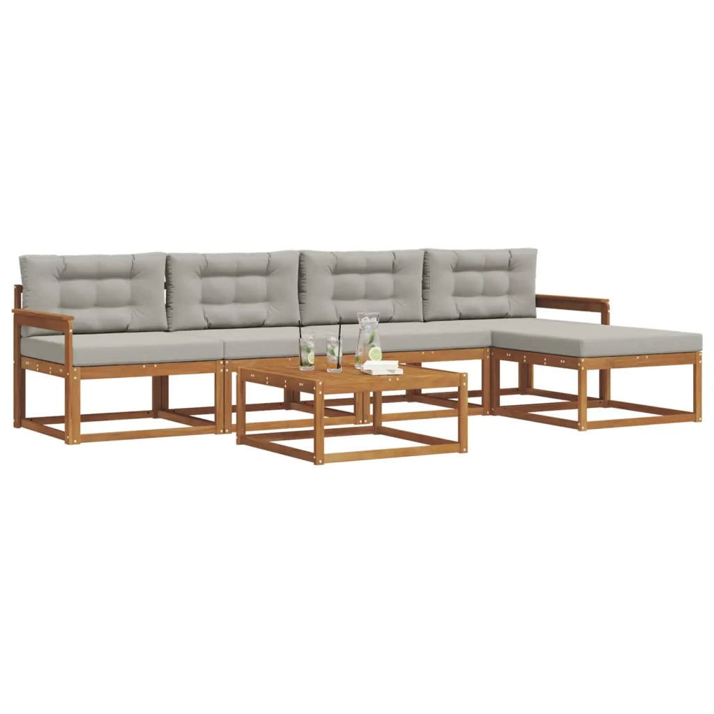 Set di divani da esterno 6 pcs Grigio Naturale e Chiaro
