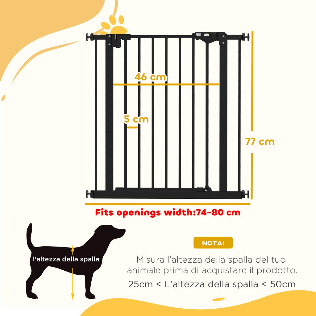 Cancellino per Cani e Animali Domestici con Chiusura Automatica per Scale e Ingressi. 68x77 cm. Nero
