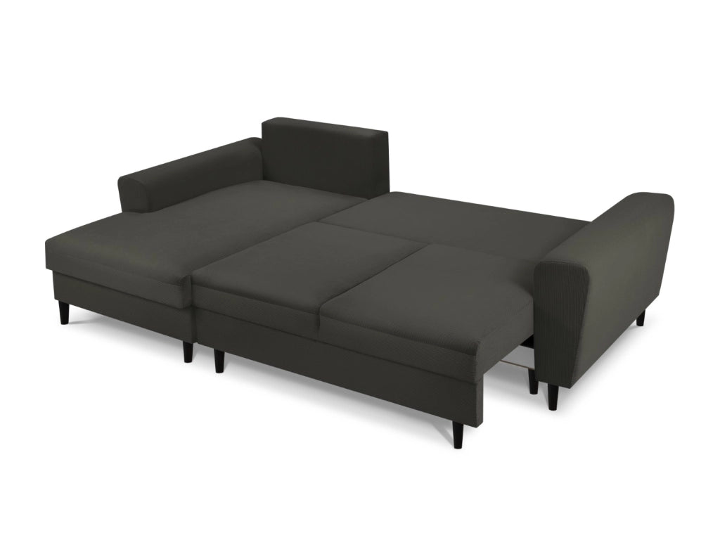Cosmopolitan Design - Divano convertibile angolare sinistro con contenitore "Kyoto" 4 posti in velluto a coste nero 