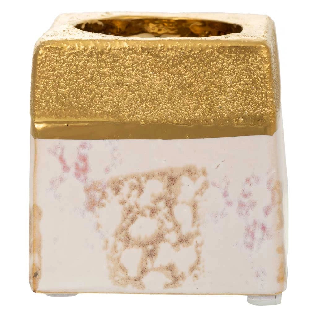 Portacandele in ceramica dorata 7x7x7h