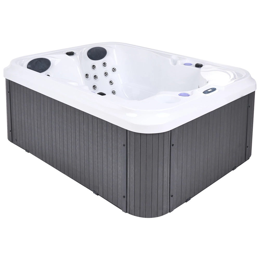 Vasca Idromassaggio da Esterno 200 x 150 cm in Acrilico con 36 Getti, LED e Rivestimento Grigio