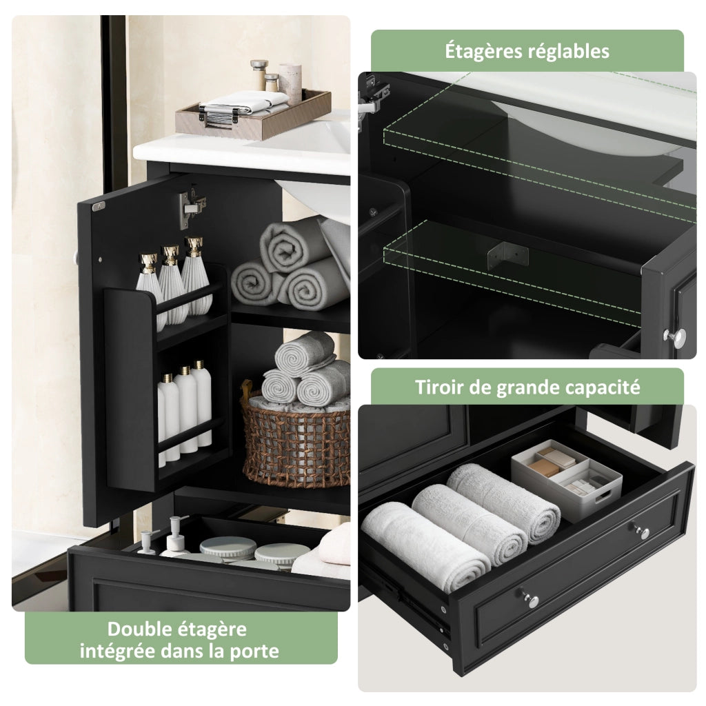 Mobile sottolavabo con lavabo in ceramica e 2 ante 1 cassetto ripiano regolabile per bagno in MDF laccato moderno
