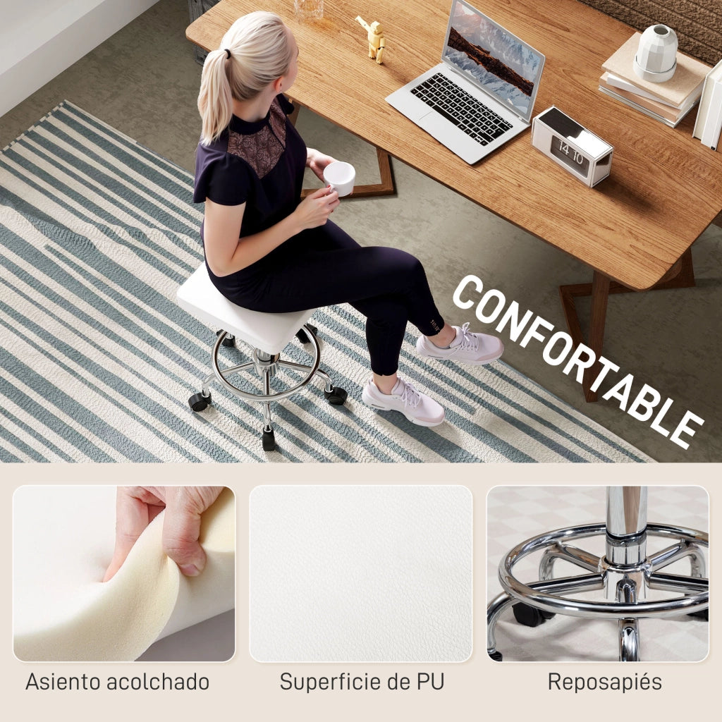 Sgabello girevole regolabile con seduta imbottita poggiapiedi e ruote ¨C Xylo ¨C bianco 34x34x50-66cm