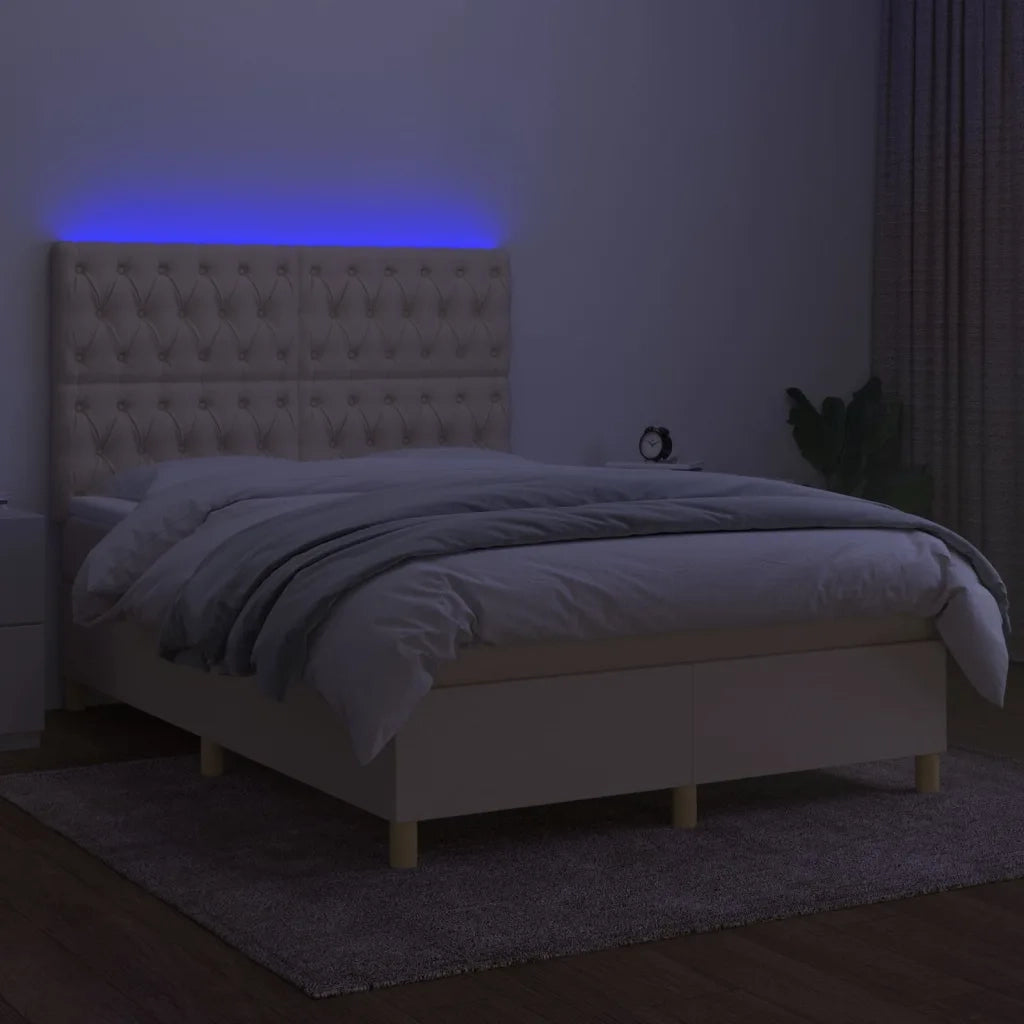 Letto a Molle con Materasso e LED Crema 140x200 cm in Tessuto 3135682