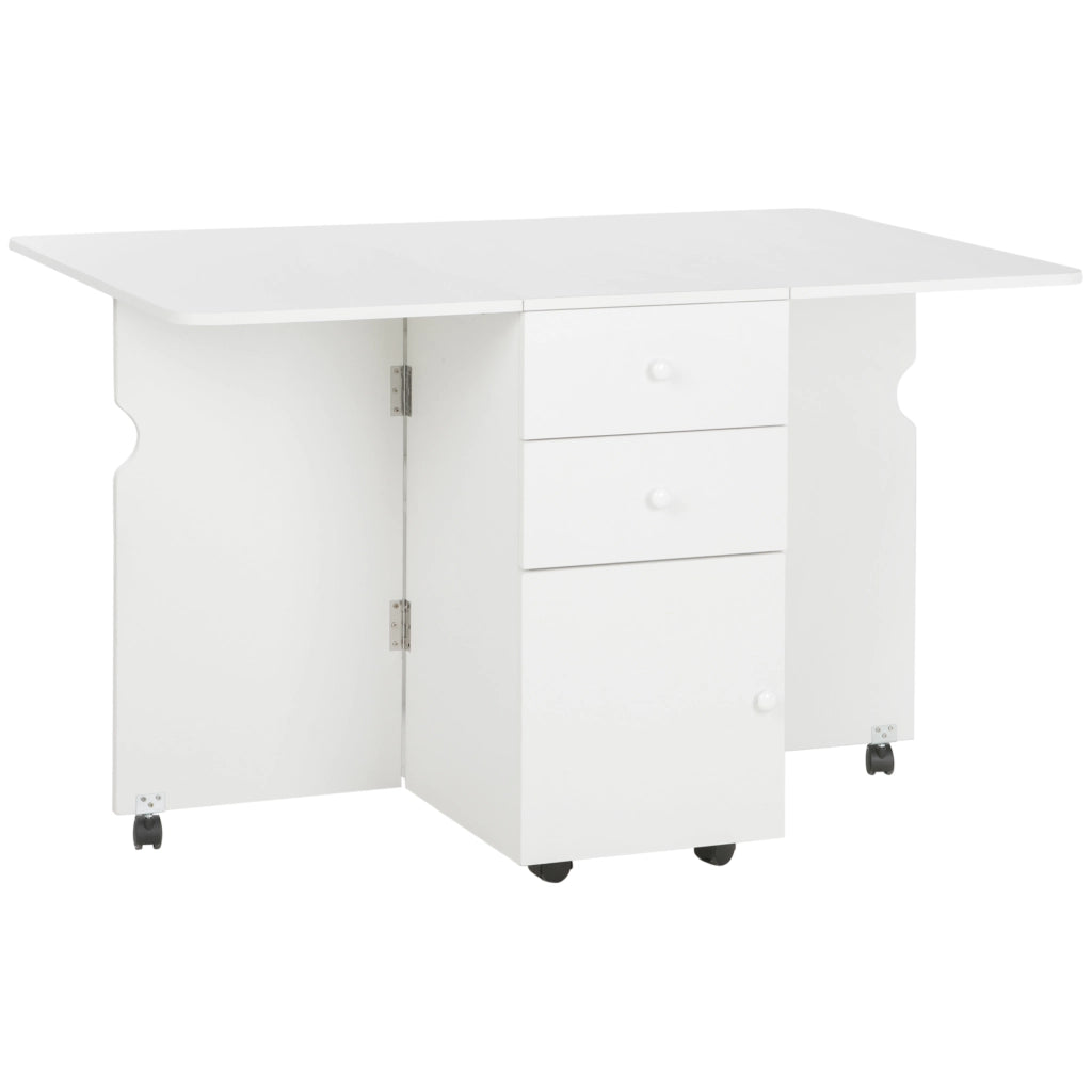 Tavolo Pieghevole da Pranzo con Cassetti e Ruote ¨C Zephmum ¨C Bianco 120x80x75 cm