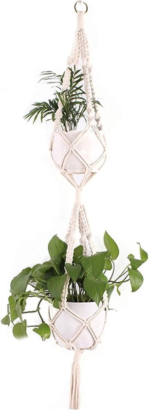 Hanger per piante a rete - doppia faccia - boho - tessuto decorativo in cotone - lampada da appendere - hanger per fiori - appeso - per interni ed esterni - giardino - balcone - terrazza - finestra