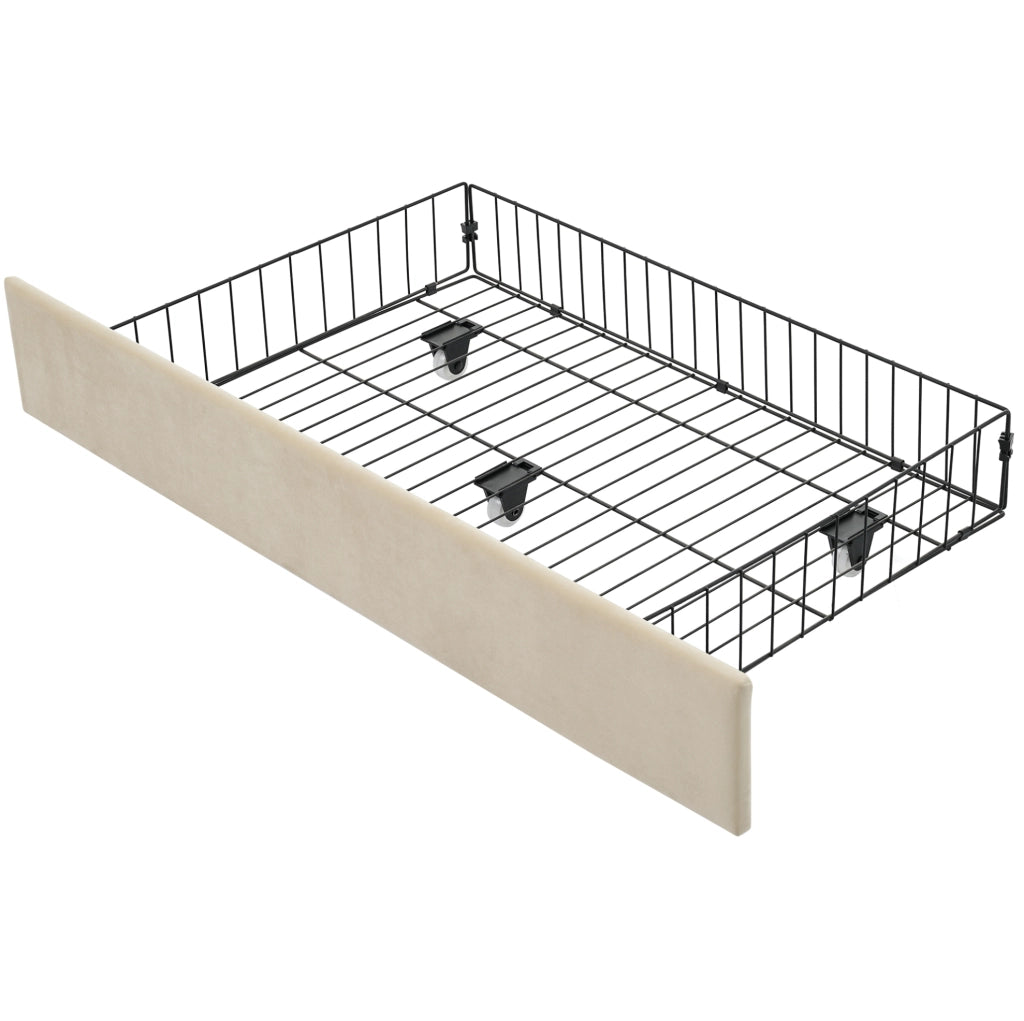 Letto daybed in velluto beige 90x200 cm con 2 cassetti; USB e Type-C