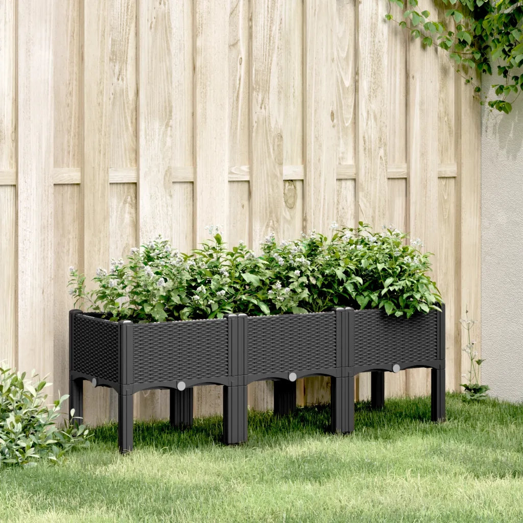 Fioriera | Cassetta per fiori | Vaso da Giardino con Gambe Nera 120x40x42 cm in PP
