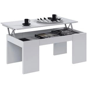 TAVOLINO TAVOLO DA CAFFE' CON PIANO ELEVABILE CM. 50X100X45H COLORE BIANCO LUCID