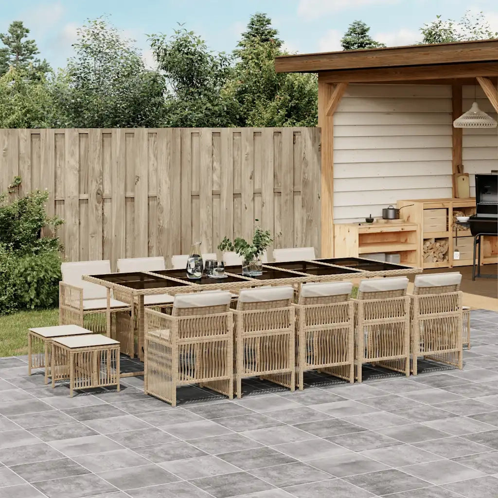 Set da Pranzo da Giardino 15 pz con Cuscini Beige in Polyrattan 3210994