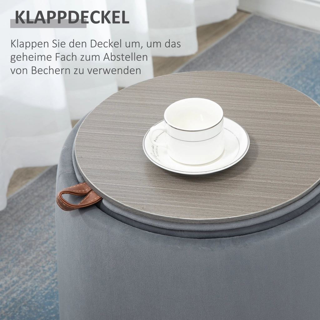 POUF Contenitore Rotondo Ø44 x 47,5 cm Grigio in poliestere con coperchio reversibile