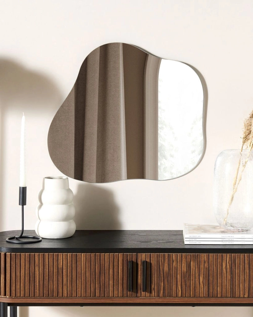 Specchio da parete ovale in vetro argentato 50 x 55 cm senza cornice stile moderno soggiorno camera da letto