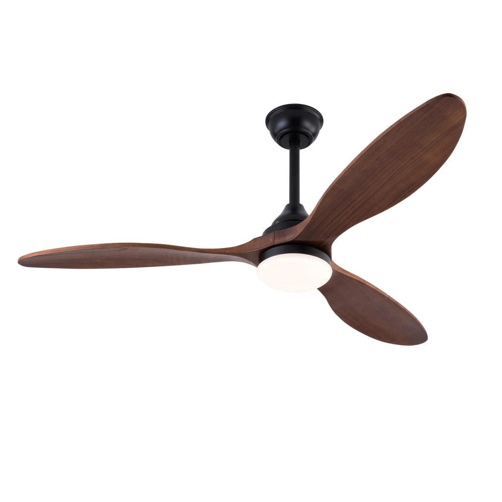 Ventilatore da soffitto da 52 pollici con luce LED dimmerabile; 3 pale in legno; nero e noce scuro